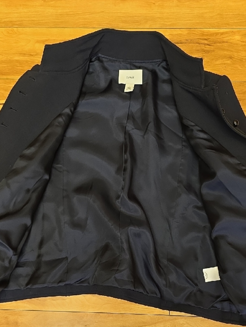 Lewit Navy Button-Front Piped Military-Inspired Tailored Jacket Size L - Picture 11 of 12